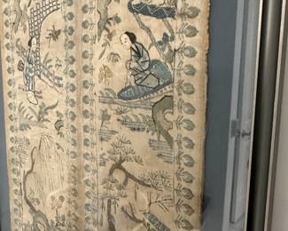 M27 - $225. Chinese Silk Embroidered Panel. Measures 9.75" wide x 22" tall framed. 