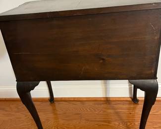 M108 - $145. Antique 2 Drawer side table. Measures 26.25" wide x 16" deep x 28.5" tall. 