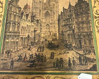 M49 -$60.  Wooden Painted Box with hinged lid. Measures 19" wide x 23" tall x 3" deep. Campbell Art Co. 