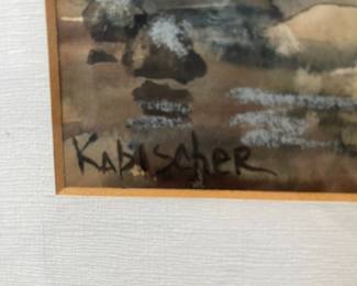 K13 - $85. Watercolor by Russian Jewish Artist Elena Kabischer (1903-1990). Signed Kabischer. Framed it measures 10" wide x 13" tall. 