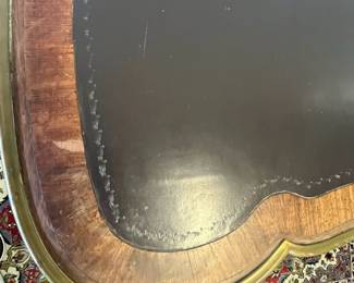 M3 - $275. Antique Leather Top Writing Desk or Vanity. Measures 35.35" wide x 17.5" deep x 28.5" tall. Has 3 drawers that would lock (no key!) Veneer is in good condition overall but does have a few missing pieces here and there. 