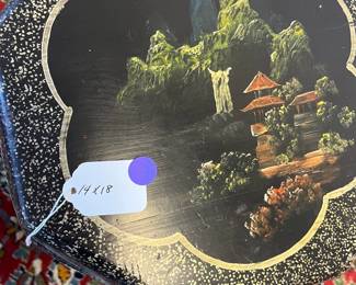 M16 - $125. Vintage Chinese Hand Painted Wood Rice Bucket Barrel / Stool with storage. Measures 14" wide x 18" tall. 