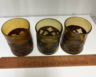 K56 - $20. Set of 3. Felipe Derflinger Imprisoned Amber Glasses. 