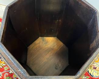 M16 - $125. Vintage Chinese Hand Painted Wood Rice Bucket Barrel / Stool with storage. Measures 14" wide x 18" tall. 