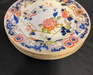 M145 - $60. 5 pieces. 1889 George Jones "Kio" Plates. Gold paint along the edges shows wear. 