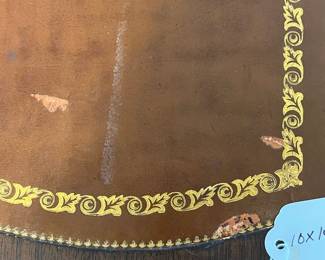 M14 - $40. Childs size Mahogany Leather Top Side Table. Measures 10" wide x 14" deep x 19" tall. 