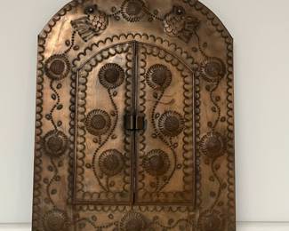 K52 - $40. Mexican Tin Punched Mirror. Measures 18.75" x 21"