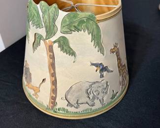 M137 - $20. Small Jungle Themed - Mary Gray Lewis Lamp Shade. Measures 6" tall. 