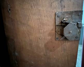 M105 - $650. Antique Renaissance Style Carved Walnut (?) 2 piece cabinet. Top & Base Move separately. Measures 38.5" x 15" deep x 46" tall. Hardware is all handmade - primitive. 