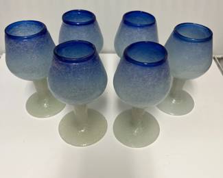 K59 - $65. Set of 6 Handblown Glasses. Measures 5" tall.  Napoleone Martinuzzi. 