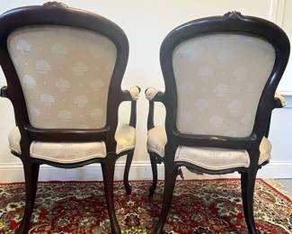 M11 - $100. PAIR of Carved Antique Chairs. Measures 25.5" wide x 17" deep x 36" tall. 