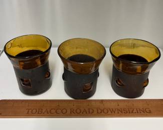 K55 - $45. Set of 8 Felipe Derflinger Imprisoned Amber Tumbler & Shot Glasses. 