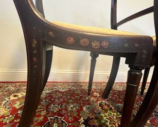 M10 - $80. Pair of Antique Chairs. Each measures 18.5" wide x 17.5" deep x 35" tall. Need to be reupholstered and cleaned up. Painting is in great antique condition!