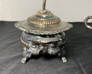 M67 - $125 PAIR. Antique Sheffield Silver Plated Sauce Tureen. Measures 9.5" x 6.5". 