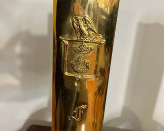 M141 - $500 "Fisher" Crest Brass Andirons. 