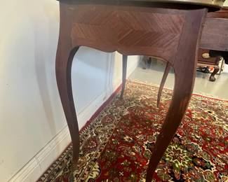 M3 - $275. Antique Leather Top Writing Desk or Vanity. Measures 35.35" wide x 17.5" deep x 28.5" tall. Has 3 drawers that would lock (no key!) Veneer is in good condition overall but does have a few missing pieces here and there. 