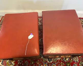 M23 - $60 PAIR. Leather topped, wooden framed stools. Measures 19.5" x 15" x 15.5" tall. 