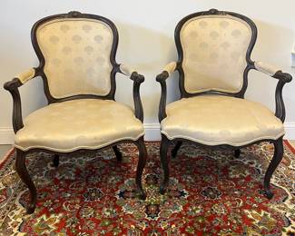M11 - $100. PAIR of Carved Antique Chairs. Measures 25.5" wide x 17" deep x 36" tall. 