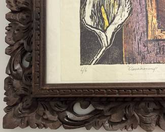 K21 - $75. Pauline Tickner "Awakening". Measures 17.5" wide x 14" tall. 