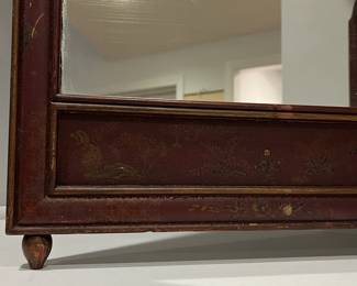 M110 - $125. Hand Painted Antique Tri-Fold Mirror. Center Mirror moves. Measures 54" x 28.5". Middle is 22.5" Each End is 16". 