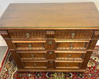M47 - $375. Antique 5 drawer chest of drawers. Solid wood. Measures 41.5" wide x 20.25" deep x 36" tall. All drawers slide relatively easily. 