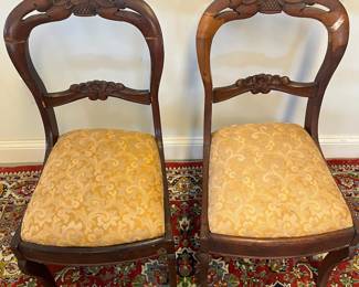 M18 - $20 PAIR. Carved Rose Chairs - Both need repair. 