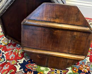 M16 - $125. Vintage Chinese Hand Painted Wood Rice Bucket Barrel / Stool with storage. Measures 14" wide x 18" tall. 