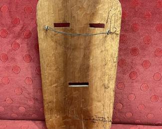 K46 - $85. Huichol Indian Beaded Folk Art Mask by Jesus Jimenez San Andrea Cohaminto. 1982. Measures 7" wide x 14" tall. It is missing a few seed beads. 