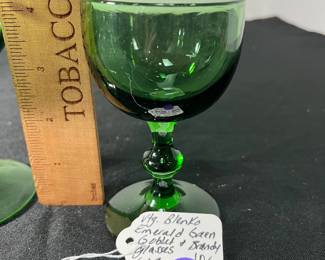 M59 - $10. Vintage Blenko Emerald Green Goblet & Brandy Glasses. Set of 7. 