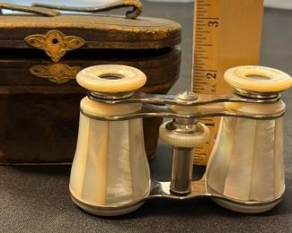 M117 - $85. I. G. Dillon & Son. Wheeling WV. Mother of Pearl Opera Glasses with Case. 