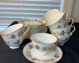 M94 - $45. Royal Doulton "Ravenna". 12 tea cups. 13 saucers. 1 cream & sugar. 