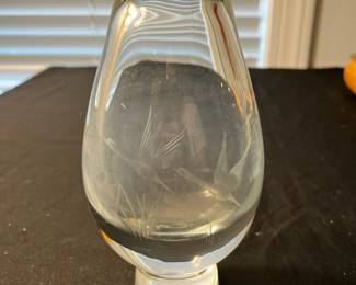 M116 - $45. Orrefors Crystal Etched & Signed Vase. Measures 6.5" tall. 