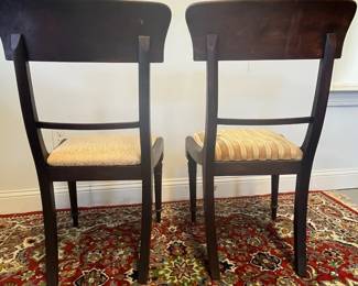 M10 - $80. Pair of Antique Chairs. Each measures 18.5" wide x 17.5" deep x 35" tall. Need to be reupholstered and cleaned up. Painting is in great antique condition!