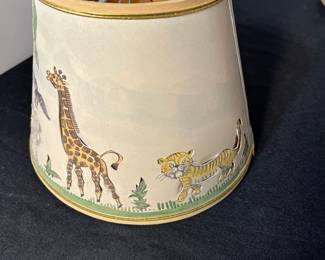 M137 - $20. Small Jungle Themed - Mary Gray Lewis Lamp Shade. Measures 6" tall. 