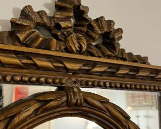 M109 - $300 PAIR. Antique Wooden Framed Gold Gilt Trumeau Mirror PAIR. Each measures 16" wide x 66" tall. Overall very good antique condition!