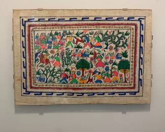 K72 - $40. Mexican Folk Art Painting. Measures 24.25" wide x 16.75" tall. 