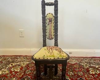 M12 - $95. Antique Spanish Hall Prayer Childs Chair. Measures 14" wide x 14" deep x 37.25" tall. Very Sturdy!
