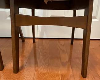 K81 - $150 PAIR MCM Ladder Back Chairs. Measures 18" wide x 17" deep x 41" tall. Both are structurally sturdy and in very good vintage condition!