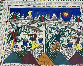 K78 - $65. Signed Folk Art Painting by Eleazar Asceucio. Measures 18.5" x 26". 