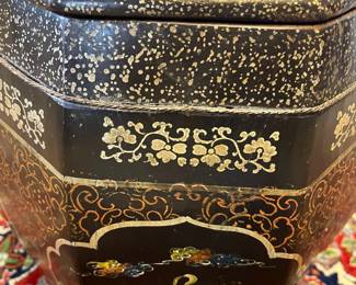 M16 - $125. Vintage Chinese Hand Painted Wood Rice Bucket Barrel / Stool with storage. Measures 14" wide x 18" tall. 