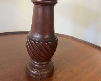 M5 - $65. 3 Tier Pie Crust Table. Measures 24" wide x 41.5" tall. Wood between tables 2 & 3 has a significant crack and needs repair. 