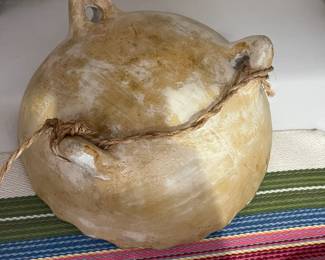 K6 - $30. Mexican Folk Art Pottery Bowl, Hand painted. Measures 10" diameter x 4" tall. Bowl with feet and can also be used as a wall hanging. 
