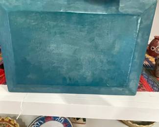 K3 - $20. Carved & Painted Tray - light weight wood. Measures 13.5" wide x 9.5" tall. 