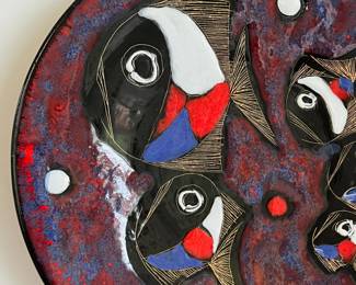 K85 - $35. Rufinelli Assisi Mid Century Fish Ceramic Plate. Measures 8.5" across. 