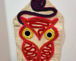 K82 - $30. Owl Needlepoint Wallhanging. Measures 11.25" wide x 37" tall. 