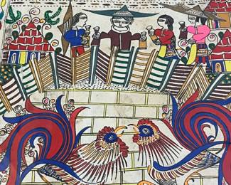 K78 - $65. Signed Folk Art Painting by Eleazar Asceucio. Measures 18.5" x 26". 