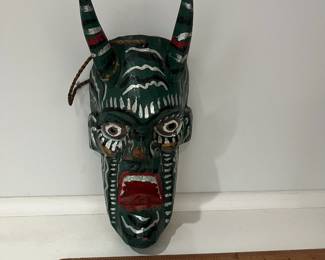 K35 - $40 Wood Hand Painted Devil Mask. 4.75 X 10.75
