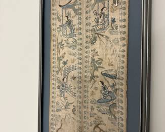M27 - $225. Chinese Silk Embroidered Panel. Measures 9.75" wide x 22" tall framed. 
