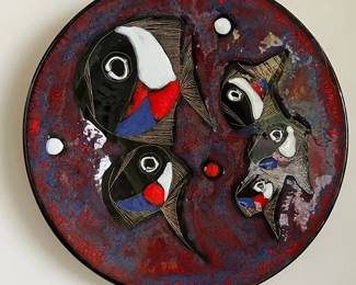 K85 - $35. Rufinelli Assisi Mid Century Fish Ceramic Plate. Measures 8.5" across. 