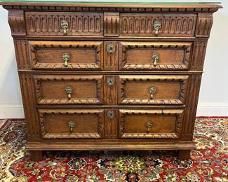 M47 - $375. Antique 5 drawer chest of drawers. Solid wood. Measures 41.5" wide x 20.25" deep x 36" tall. All drawers slide relatively easily. 